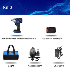 TENWA Electric Wrench Brushless Impact Wrench Socket Wrench 21V 4000mAh Li Battery Hand Drill Installation Power Tools