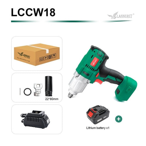 LANNERET 18V Brushless Cordless Impact Electric Wrench  300-600N.m Torque Household Car/SUV Wheel 1/2" Socket Wrench Power Tool